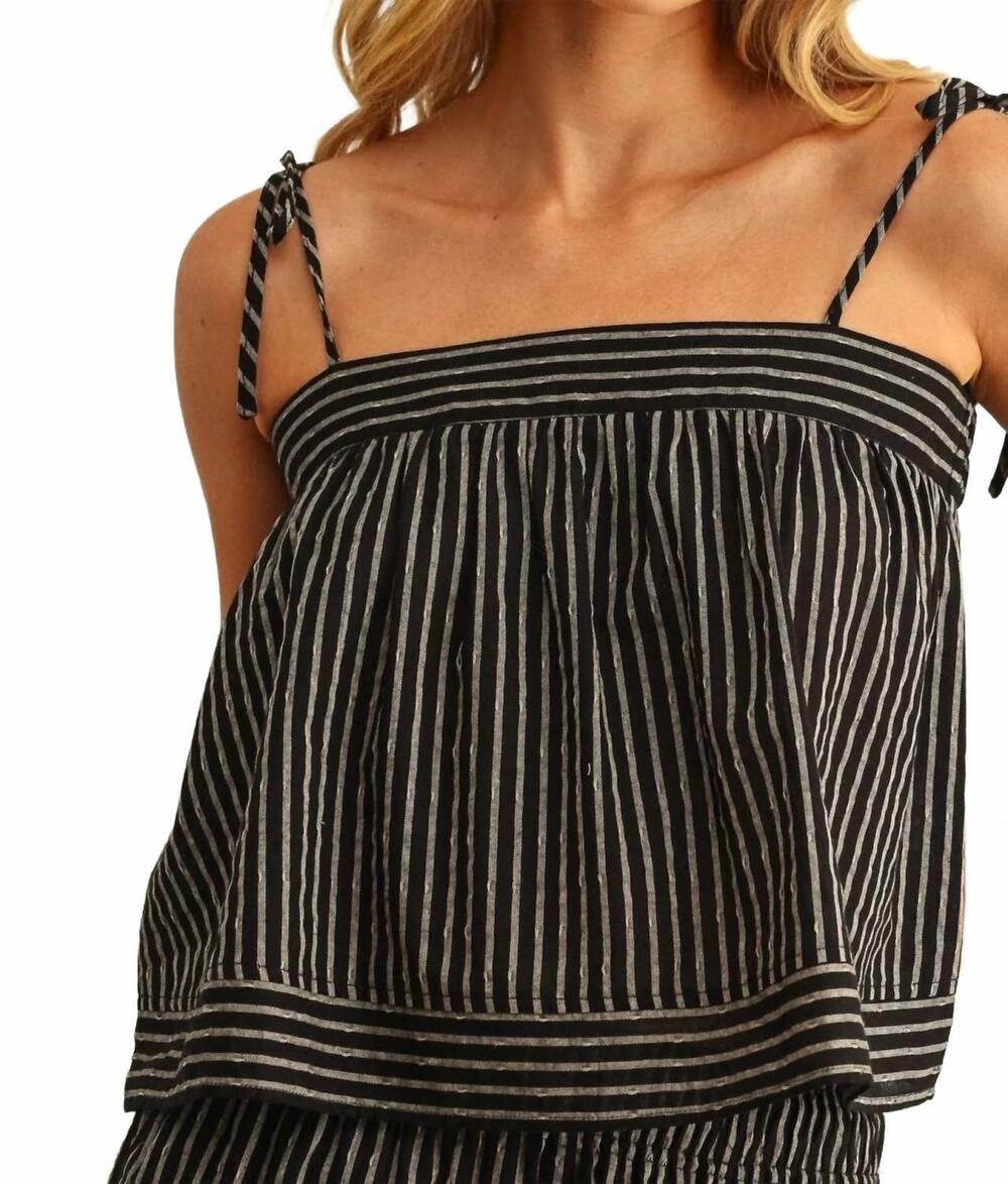 NEW MIOU MUSE market stripe tie top in pepper